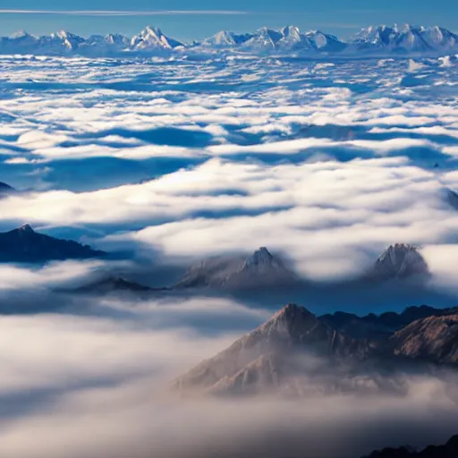 Image similar to mountains floating above the clouds