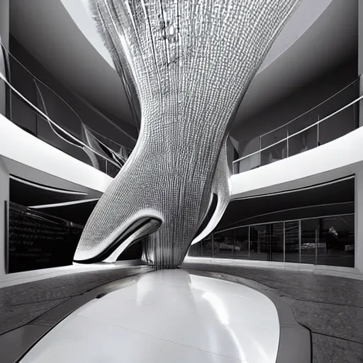 Image similar to extremely detailed ornate stunning beautiful elegant futuristic museum lobby interior by Zaha Hadid