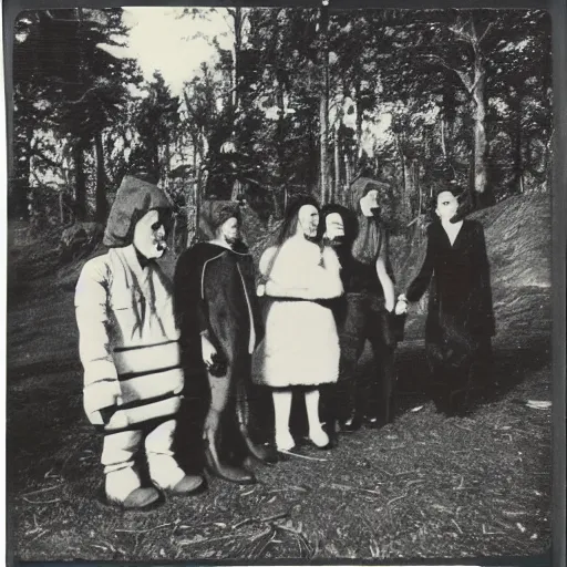 Image similar to really old polaroid photograph of horrorific extraterrestrial beings visiting earth,