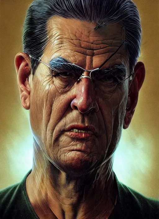 Prompt: ultra realistic medium shot of danny de vito how a cyborg cyberpunk, sci - fi, kodak, faces, colour led, soft light, volumetric lighting, fog, rays, night, intricate detailed, digital painting, concept art, smooth, sharp focus, illustration, art by artgerm and greg rutkowski and alphonse mucha