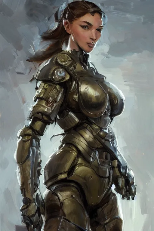 Image similar to a professionally painted portrait of an attractive young woman, clothed in military armor, olive skin, long dark hair, beautiful bone structure, symmetrical facial features, intricate, elegant, digital painting, trending on Artstation, concept art, smooth, sharp focus, illustration, from Metal Gear by Ruan Jia and Mandy Jurgens and Artgerm and William-Adolphe Bouguerea, award winning