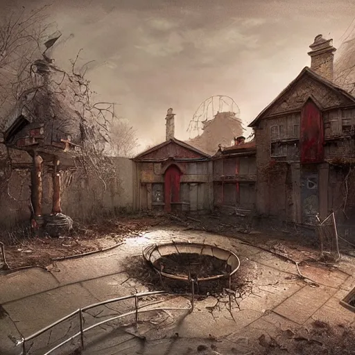 Image similar to michal karcz painting of an abandoned playground. , horror theme, detailed, elegant, intricate, 4k,