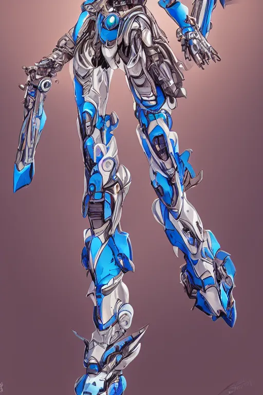 Prompt: full body portrait of a beautiful and gorgeous female azure mech warrior by Masamune Shirow, centered, manga, single face, trending on artstation, WLOP, detailed, intricate, elegant, golden ratio, rule of thirds, good composition, sfw version