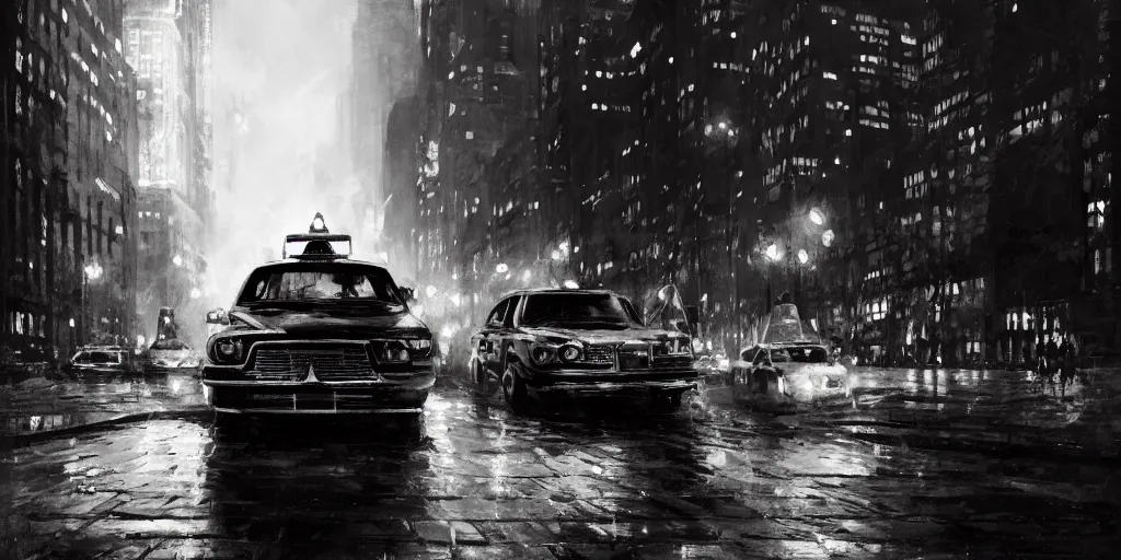 Image similar to taxi through the streets of chicago, night time, dramatic lighting, german expresionism, noir film, character sheet, fine details, concept design, high contrast, anthrophomorfic animals, kim jung gi, greg rutkowski, trending on artstation, 8 k, full body, turnaround, front view, back view, ultra wide angle