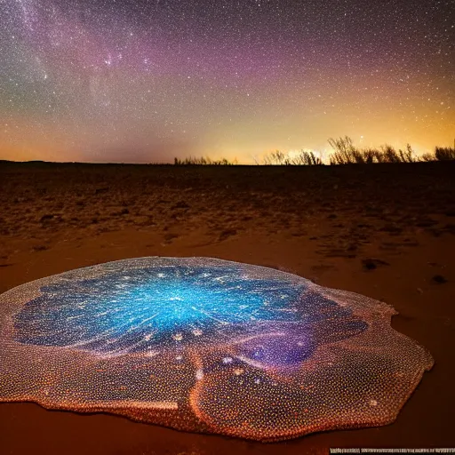 Image similar to a giant transparent octopus made of star dust in floating among the galaxies of the milky way, night sky photography, geo