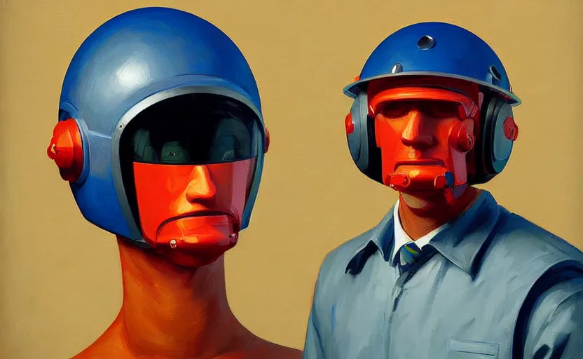 Image similar to Portrait of an engineer with helmet, very coherent, painted by Edward Hopper, painted by James Gilleard, airbrush, art by JamesJean