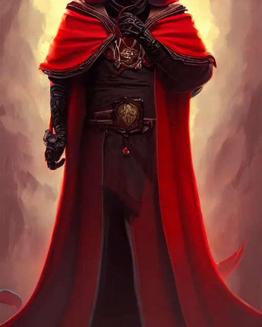 Prompt: painting of a wicked cool baron in a red cloak, fantasy, artstation, cgsociety, ultra high detail, stylized, centered