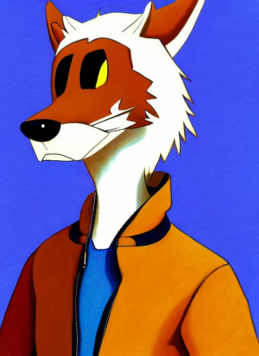 Image similar to expressive stylized master furry artist digital colored pencil painting full body portrait character study of the bear ( sergal ) small head fursona animal person wearing clothes leather bomber jacket pilot standing next to airplane by master furry artist blotch, sharp focus vintage disney animation style