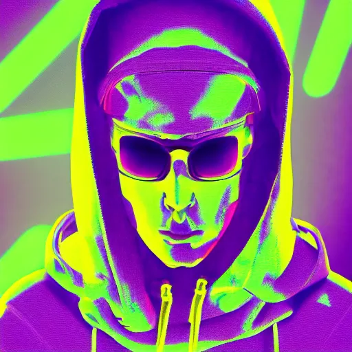 Prompt: ghost in hoodie, portrait, vaporwave, synthwave, neon, vector graphics, cinematic, volumetric lighting, f 8 aperture, cinematic eastman 5 3 8 4 film, photorealistic