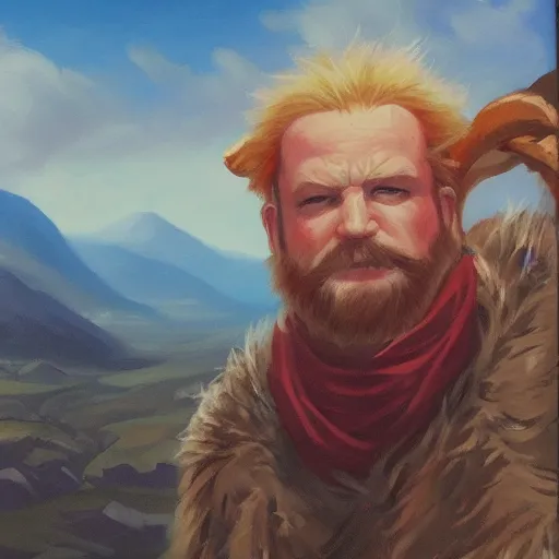 Prompt: A Scottish Highlander + A Claymour in Hand + The Highlands + by Noah Bradley