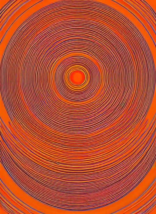 Image similar to an orange background with a circular design, a raytraced image by kenneth noland, polycount, generative art, quantum wavetracing, ray tracing, global illumination