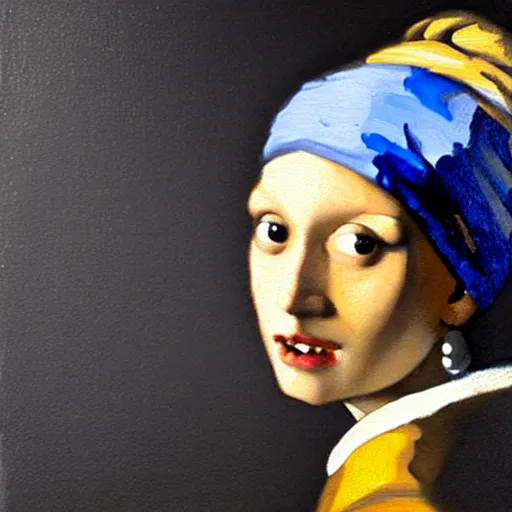 Prompt: aoc with a pearl earring, painting by vermeer