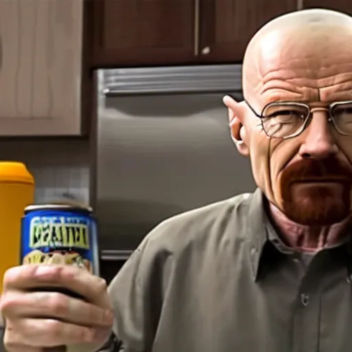 Image similar to Walter white is furious at a can of tomato soup