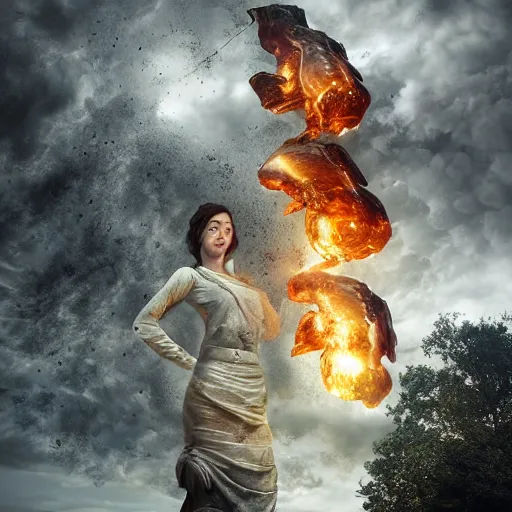 Image similar to extremely realistic Legendary elemental Middle orders Dominions Virtues figure infused with coalesced crystalline fire by Erik Johansson, perfect light