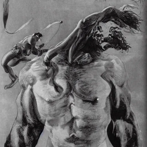 Prompt: the anthropomorphic representation of pi, frazetta and vallejo