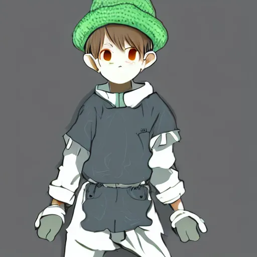 Prompt: boy wearing sheep suit. white, gray, blue, green and brown pallet color. made in abyss art style, inspired in chris from deltarrune, high details