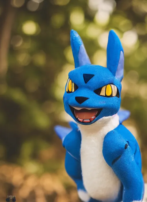 Prompt: portrait photo still of real life pokemon character lucario, 8 k, 8 5 mm f 1. 8