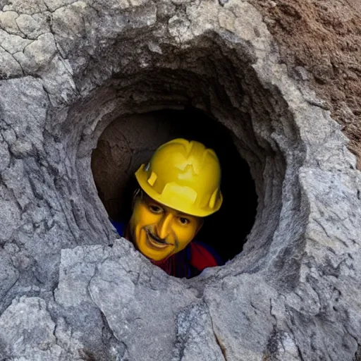 Image similar to man stuck in hole in rock face, psychological horror