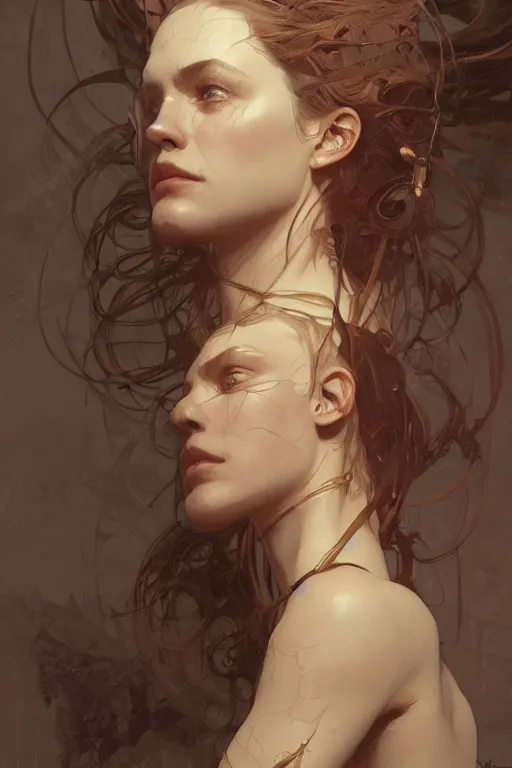 Image similar to A full portrait of a beautiful terrible powerful dystopian blind scriber, intricate, elegant, highly detailed, digital painting, artstation, concept art, smooth, sharp focus, illustration, art by Krenz Cushart and Artem Demura and alphonse mucha