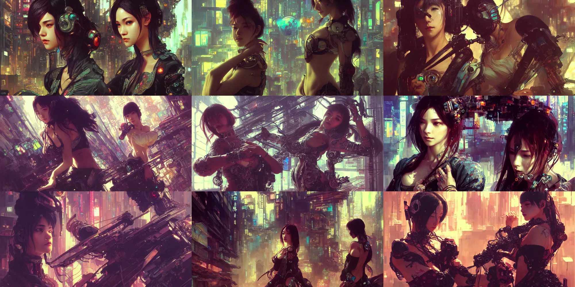 Prompt: ultra realistic beautiful cyberpunk kowloon techno art, beautiful alluring anime teen, sci - fi, fantasy, intricate, elegant, highly detailed, digital painting, artstation, concept art, smooth, sharp focus, illustration, art by artgerm and alphonse mucha and tian zi and craig mullins