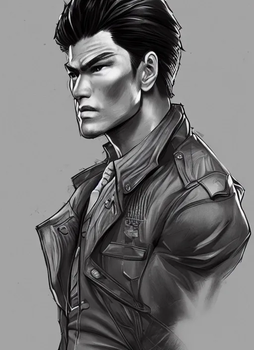 Prompt: a highly detailed illustration of Daniel Matsunaga as serious detective wearing detective coat, dramatic standing holding closed book pose, muscular, intricate, elegant, highly detailed, centered, digital painting, artstation, concept art, smooth, sharp focus, league of legends concept art, WLOP