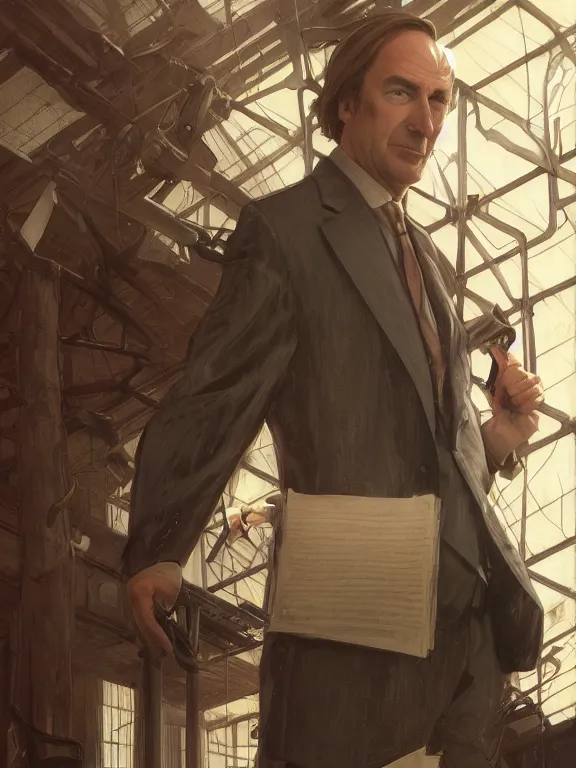 Image similar to saul goodman, in court, au naturel, hyper detailed, digital art, trending in artstation, cinematic lighting, studio quality, smooth render, unreal engine 5 rendered, octane rendered, concept art, smooth, sharp focus, illustration, art by artgerm and greg rutkowski and alphonse mucha and ian sprigger and wlop and krenz cushart