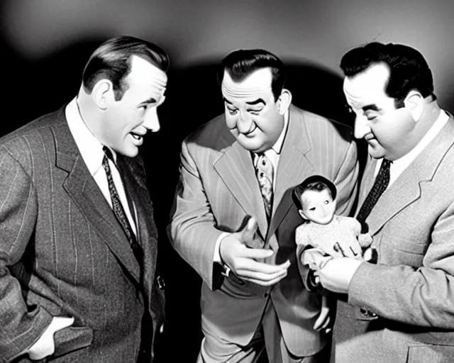 Image similar to Abbott and Costello meet a miniature Abbott and Costello