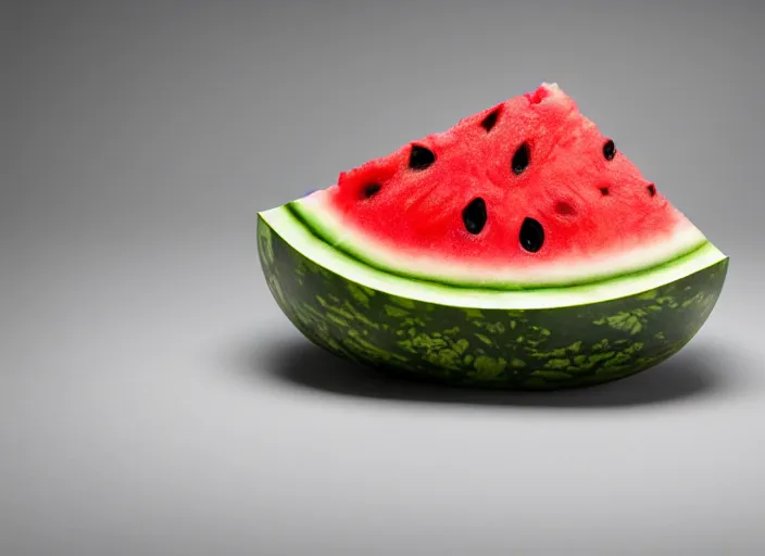 Prompt: photo still of a watermelon with human eyes and mouth, 8 k, studio lighting bright ambient lighting key light, 8 5 mm f 1. 8