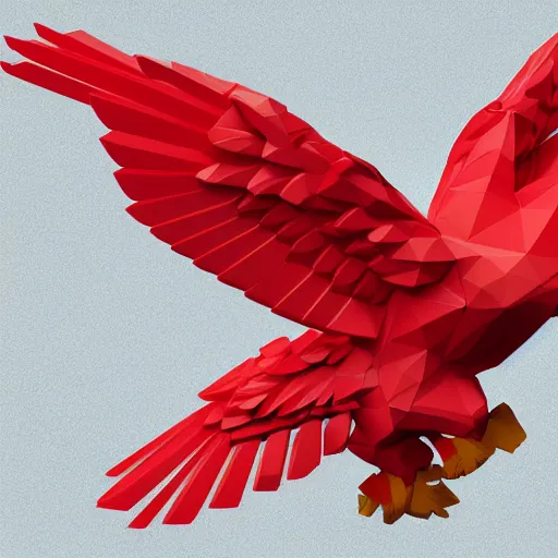 Prompt: 2 dimensional, vector, low poly, white eagle icon, red background, cgsociety, artstation, octane render