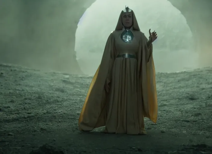 Image similar to film still of the high priestess in the new scifi movie, 4 k
