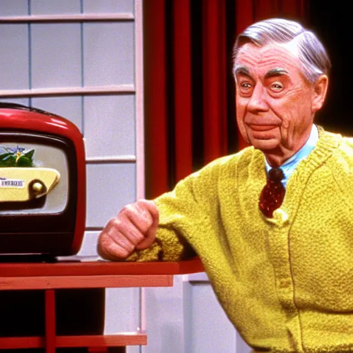 Image similar to sad old man on mr rogers neighborhood, tv show, photography,