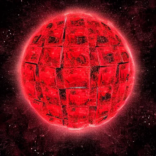 Image similar to loneliness and fear in a red future sphere limbo abstract dark highly detailed in cubes