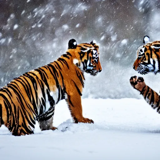 Image similar to tiger cubs playing in the snow