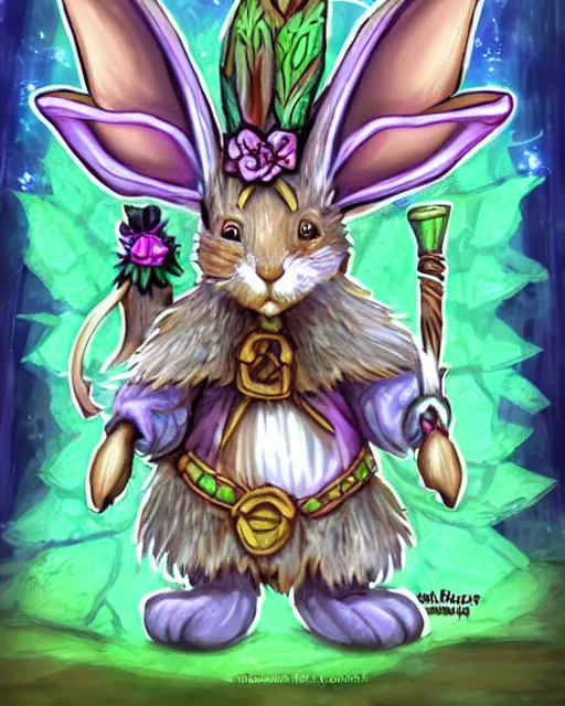 Prompt: a mystic rabbit druid mage. highly detailed