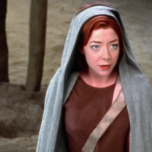 Image similar to Alyson Hannigan/Willow Rosenberg as Obi-Wan Kenobi from Star Wars, film still