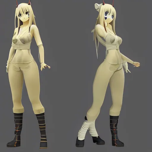 Image similar to 3 d modelling reference of an anime video game character. free download for artists. front, back and side view.