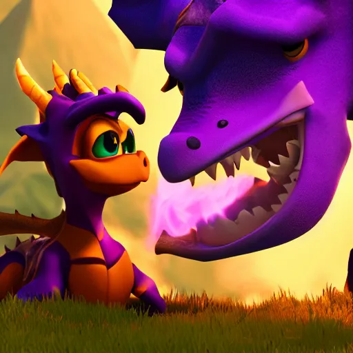 Image similar to cinematic portrait of Spyro the Dragon breathing fire