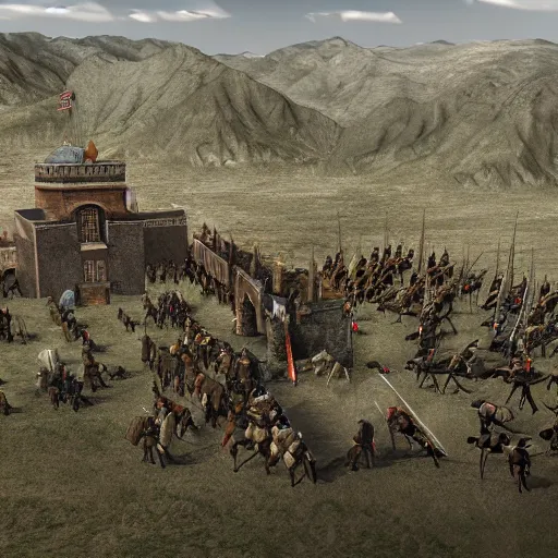 Prompt: mount & blade matte painting 4 k battle scene