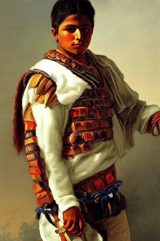 Prompt: Potrait of a Handsome Young Aztec Warrior, painting by Franz Xaver Kosler