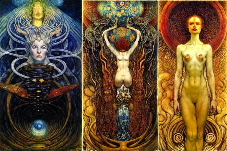 Image similar to Divine Chaos Engine by Karol Bak, Jean Delville, William Blake, Gustav Klimt, and Vincent Van Gogh, symbolist, visionary