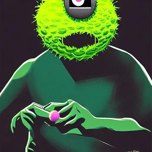 Image similar to a tennis ball monster with a tennis racquet, bust shot, smooth, intricate, elegant, power aura, digital painting, artstation, concept art, sharp focus, illustration, art by basil gogos - h 6 4 0