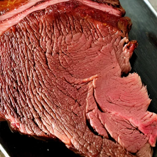 Image similar to chuck roast norris, food photo of chuck norris face in chuck roast