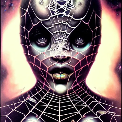 Prompt: cosmic fractal spider portrait by giger, by tristan eaton stanley artgerm and tom bagshaw.