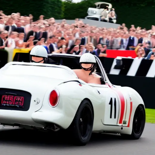 Image similar to Taylor swift races a car in Goodwood festival of speed, picture, magazine, instagram, motion blur