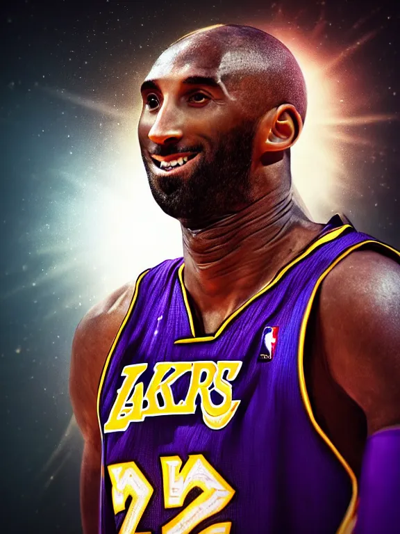 Image similar to portrait art of Kobe Bryant, 8k ultra realistic , lens flare, atmosphere, glow, detailed,intricate, full of colour, cinematic lighting, trending on artstation, 4k, hyperrealistic, focused, extreme details, unreal engine 5, cinematic, masterpiece