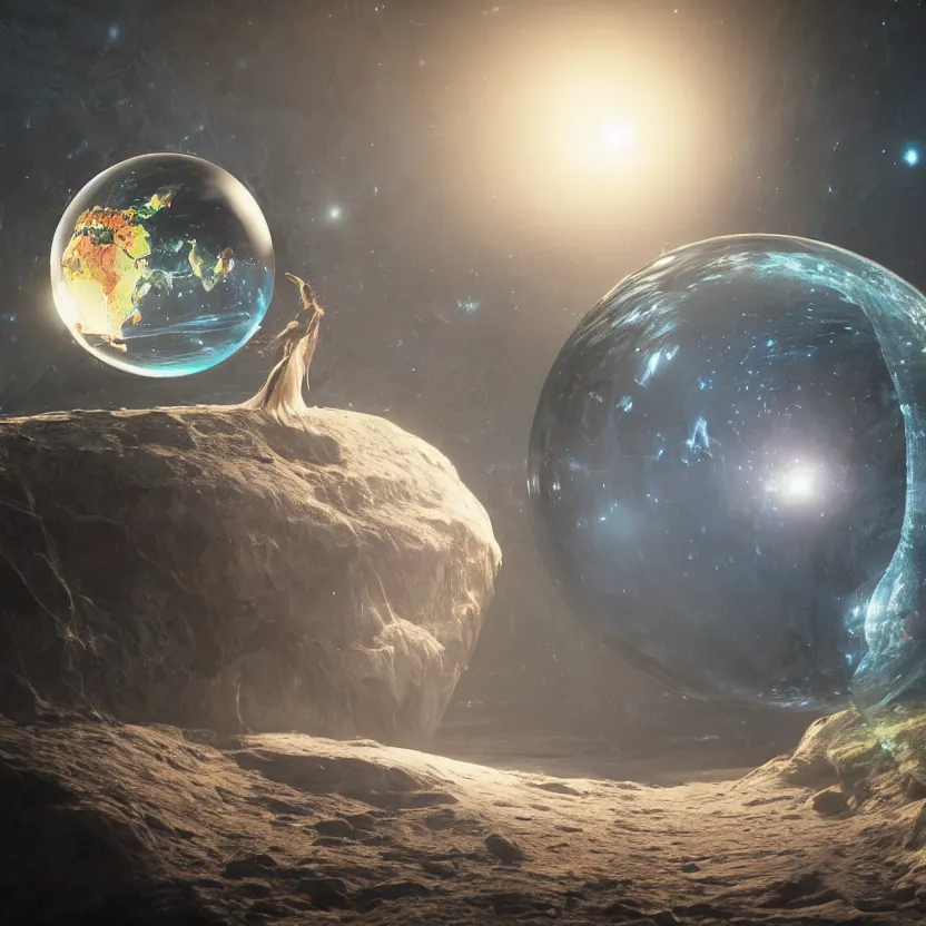 Prompt: a entire universe inside a crystal ball, concept art, octane render, unreal engine 5, trending on artstation, high quality, 8 k, highly detailed, hyperrealistic, path traced, house background, hugh contrast, masterpiece, epic, fantasy, dramatic lighting, cinematic, high coherence