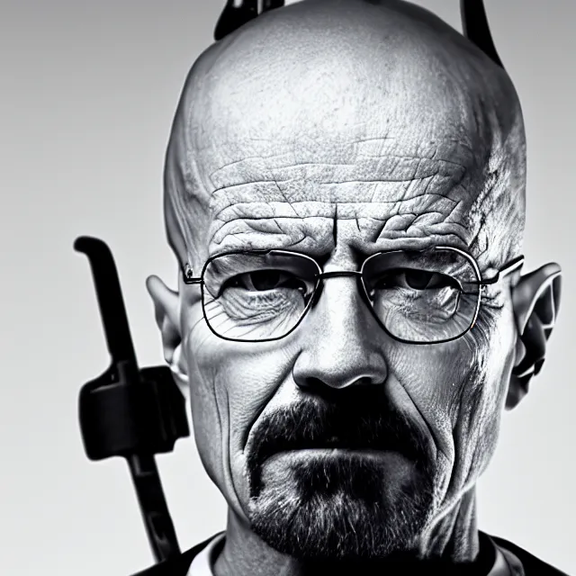 Image similar to walter white, black and white, staring at camera, 4 k