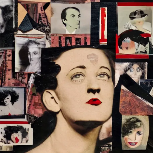 Prompt: a paper collage of a femal frontal portrait, kurt schwitters, richard hamilton, joe webb, chambliss giobbi, lynn skordal, derek gores, barbara kruger, jacques villegle.