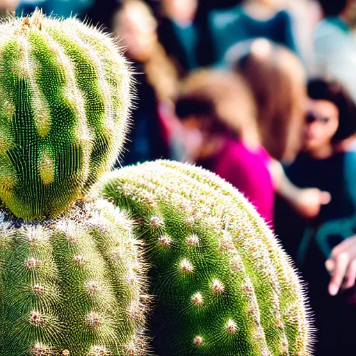 Prompt: a person made of cactus in a crowd