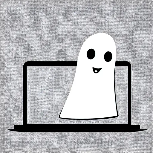 Image similar to simple vector illustration of a cute and friendly ghost typing on a laptop